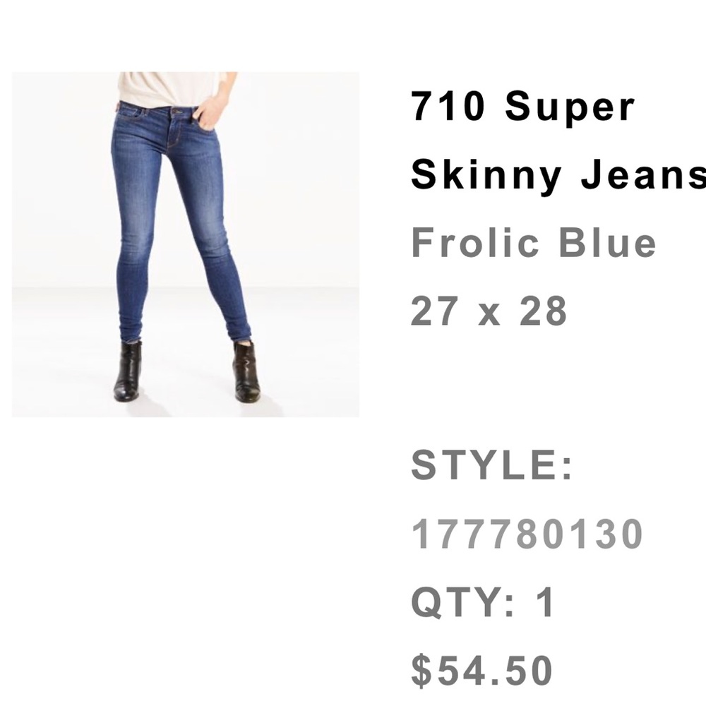 Levi 710 Skinny Jeans Frolic Blue 27x28 short inseam